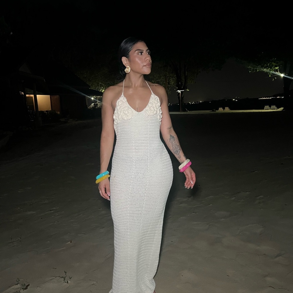 Elegant White Crochet Maxi Dress